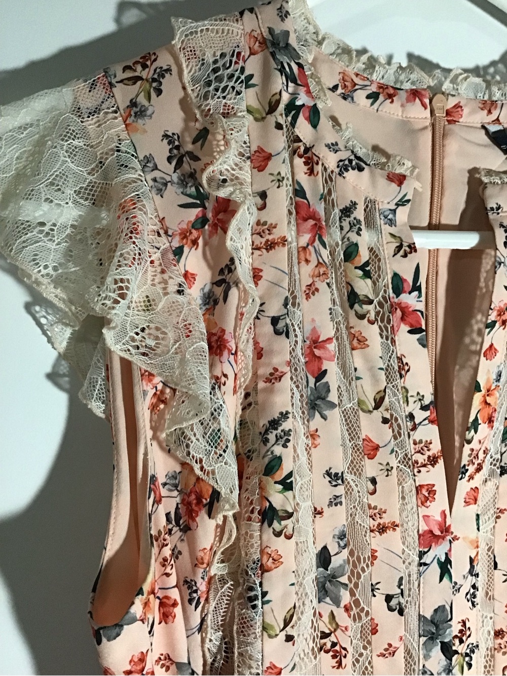 French Connection Blush Floral Lace-Trim Midi Dress Size 8 - Picture 7 of 15